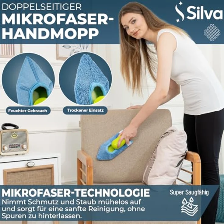 Silva Premium Mikrofaser Staubwedel mit ergonomischem Griff | Waschbare und wiederverwendbare Reinigungstücher für Auto, Küche, Möbel & schwer erreichbare Stellen – Bild 4