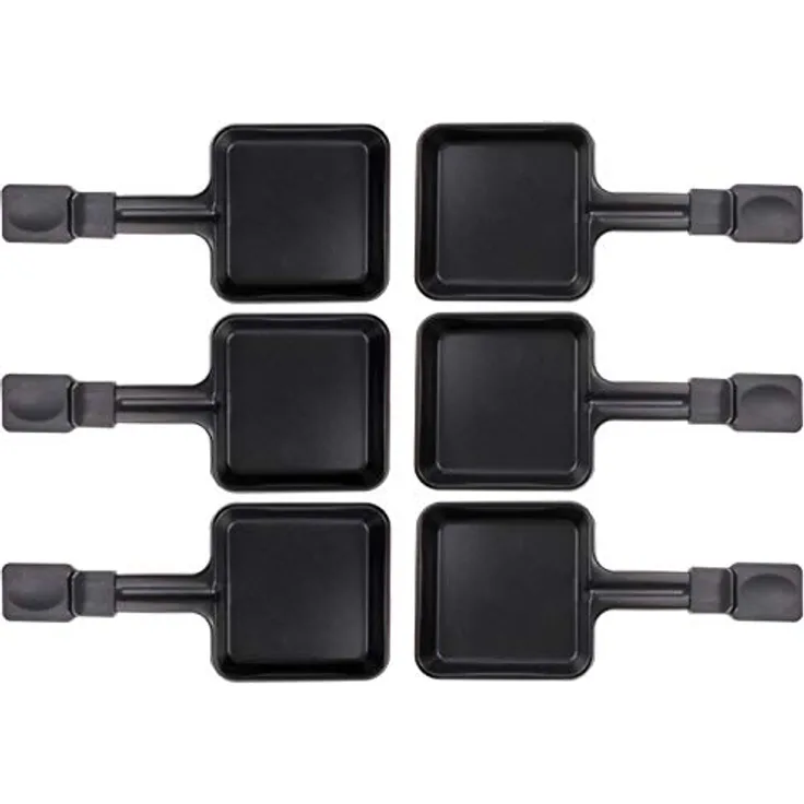 Piebert 6x Raclette Pfännchen 23178 10x10cm, Griff Extra Lang, Antihaftbeschichtung, kompatibel mit Severin RG2341/RG2343/RG9474, schwarz