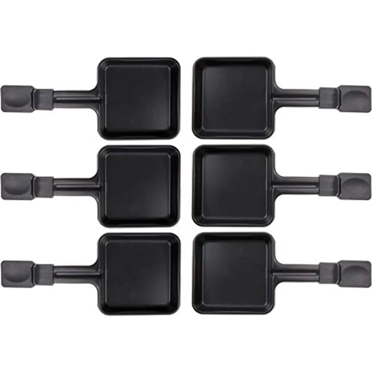 Piebert 6x Raclette Pfännchen 23178 10x10cm, Griff Extra Lang, Antihaftbeschichtung, kompatibel mit Severin RG2341/RG2343/RG9474, schwarz – Bild 1