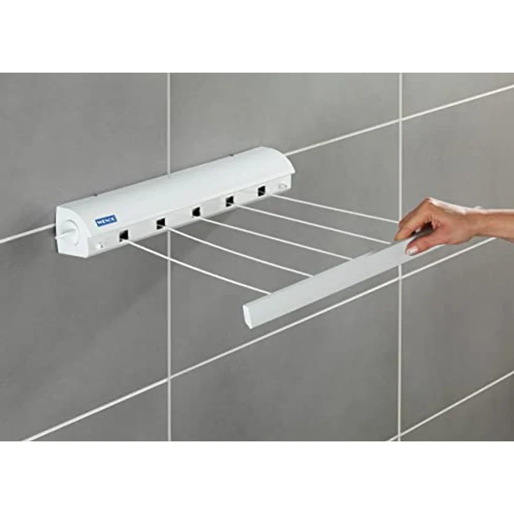 Wenko Wand-Wäscheleinen - ausziehbar, 47,5 x 7 x 7 cm, weiß – Bild 5