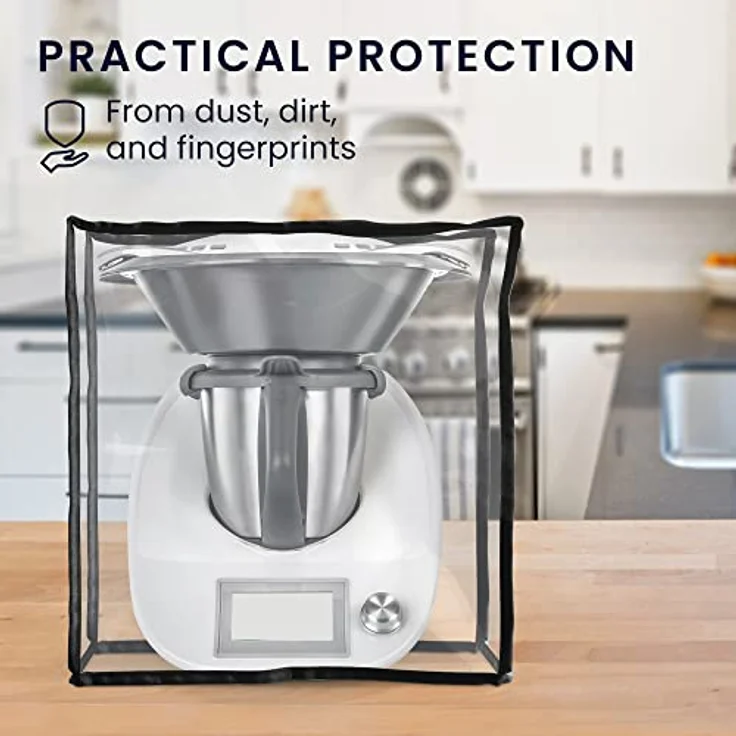kwmobile TPU Hülle transparent kompatibel mit Thermomix TM5 / TM6 - Küchenmaschine Staubschutz Abdeckhaube - Staubhaube in Transparent Schwarz – Bild 3