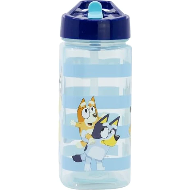 Bluey Trinkflasche 510 ml, eckige Wasserflasche mit integriertem Strohhalm, mehrfarbig für Schule und Freizeit – Bild 4