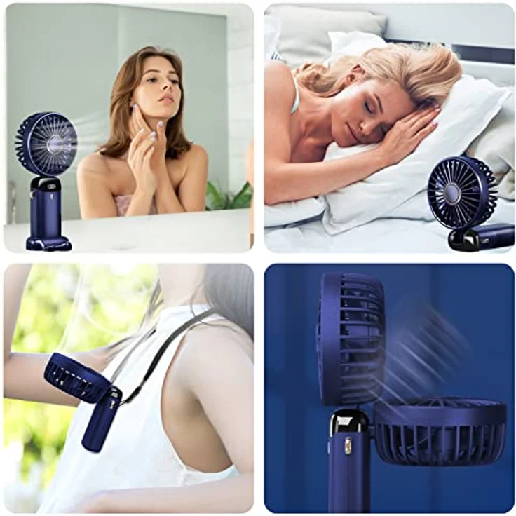 Jsdoin Tragbarer Mini Ventilator, Handventilator mit 5 Geschwindigkeitsstufen, USB-wiederaufladbar, Faltbar für Büro und Outdoor, dunkelblau – Bild 5