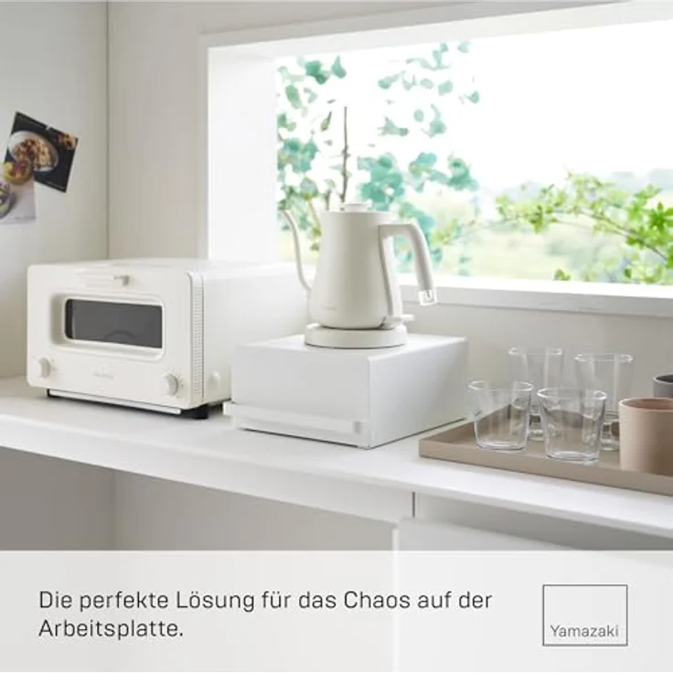 Yamazaki Tower Küchen Organizer mit verstellbarer Schublade und Platz für Kleingeräte, Weiß – Bild 4