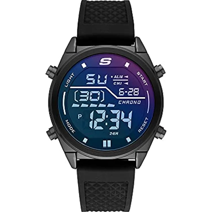 SKECHERS Herren Analog Quartz Uhr SR5142, 44 mm Gehäuse, schwarzes Silikonarmband, wasserdicht bis 50 m