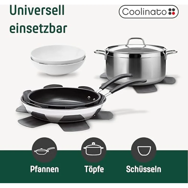 Coolinato Pfannenschoner 3er Set aus Silikon, 35 cm, grau, hitzebeständig bis 230 °C, spülmaschinengeeignet, Untersetzer und Pfannenschutz – Bild 4