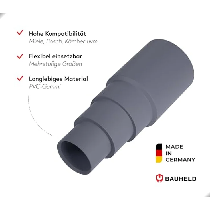 BAUHELD Staubsauger-Schlauch Aufsatz, Adapter aus PVC-Gummi für Kärcher, Parkside, Bosch, Makita, Festool, Eibenstock, Dunkelgrau, Made in Germany – Bild 3