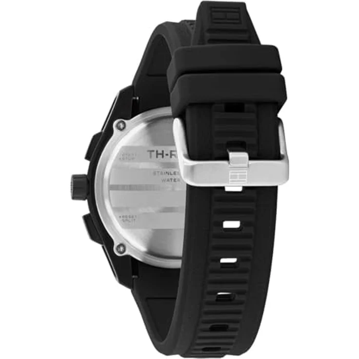 Tommy Hilfiger Chronographen-Quarzuhr mit Kalender für Herren, schwarzes Silikonarmband, 44 mm Gehäuse, 10 ATM wasserdicht, schwarzes Zifferblatt – Bild 3