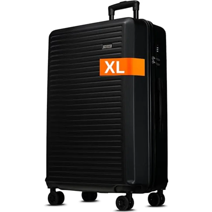 NOWI Koffer XL 94L – Hartschalen-Reisekoffer in Midnight Black, ultraleicht mit 4 Doppelrollen, Zahlenschloss, für 20kg Gepäck