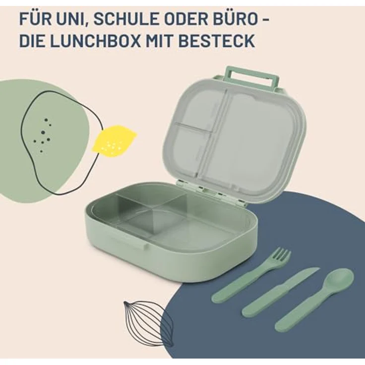 Klarstein Bunko Lunchbox 3 Fächer mit 3-tlg. Besteck, luftdicht und spülmaschinengeeignet, 21 x 14,5 x 5,5 cm – Bild 4