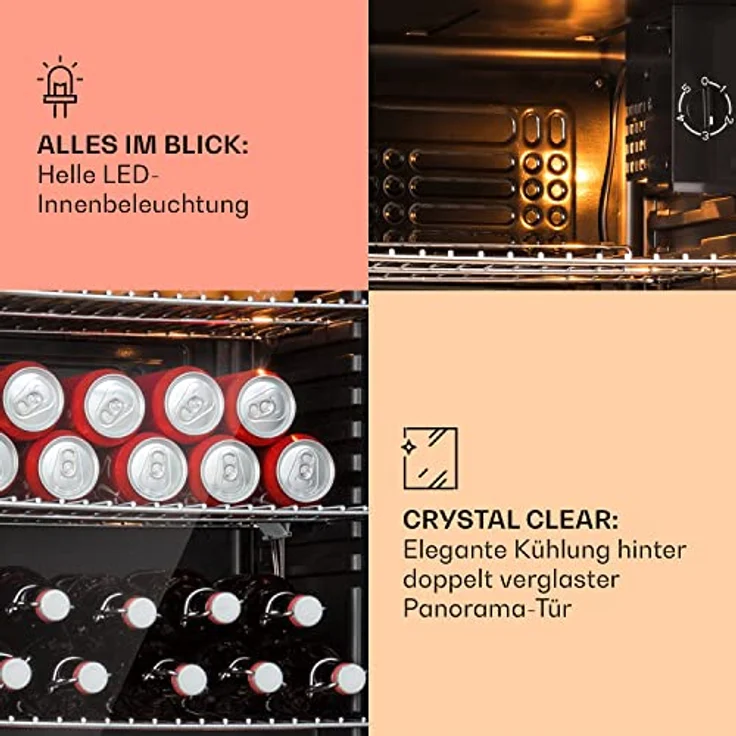 Klarstein XXL Mini Kühlschrank mit Glastür & LED, 80L, Leise & Wetterfest, Indoor/Outdoor, Schwarz – Bild 4