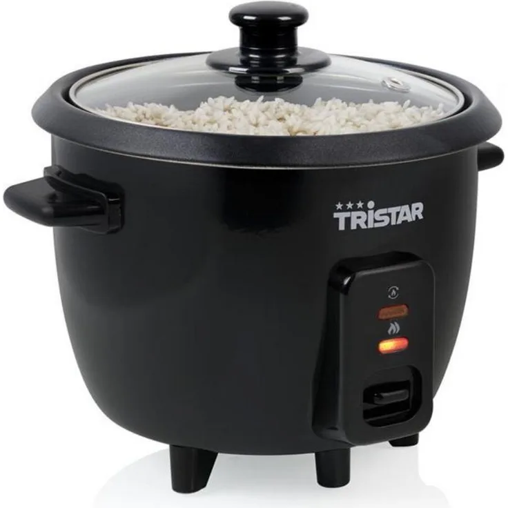 Tristar RK-6141, Reiskocher mit 0,6 l Füllvolumen, Schwarz, Metall und Glas, Tastenbedienung