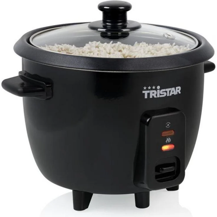 Tristar RK-6141, Reiskocher mit 0,6 l Füllvolumen, Schwarz, Metall und Glas, Tastenbedienung