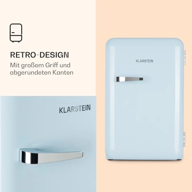 Klarstein Table Top Kühlschrank HEA13-Audrey, 68L, 50er Jahre Design, blau, Mini Kühlschrank mit 4 Ablagen und Innenbeleuchtung – Bild 2