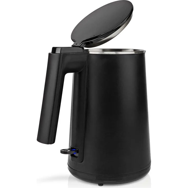 Gastronoma 18130004 Wasserkocher, 1,0 l, 1200 W, doppelwandig, matt schwarz, kabellos mit 360°-Pirouettenfuß und Federdeckel