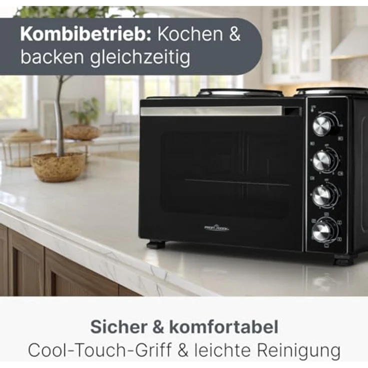 ProfiCook PC KK 1302, Minibackofen 32L mit Kochplatten und Drehspieß, Umluft, Oberhitze, Unterhitze, stufenlos regelbar, umfangreiches Zubehör – Bild 5