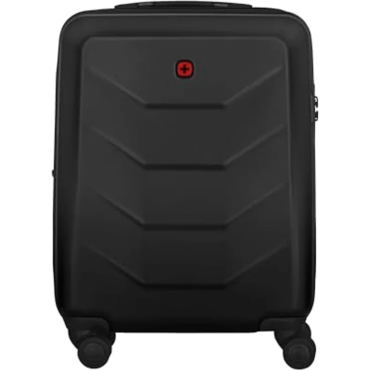 WENGER Prymo Carry-On Schalenkoffer mit 4 Rollen, Trolley, Handgepäck, 59 (67) l, Hartschale, Sicherheitsschloss, Damen Herren, Reisen Urlaub, Schwarz, 612536
