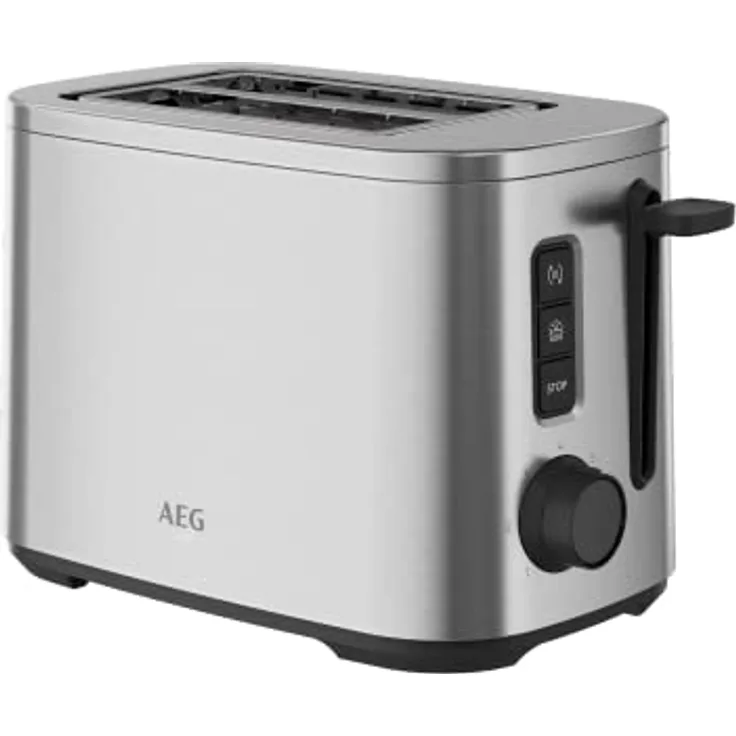AEG T5-1-4ST Toaster Deli 5 / 7 Toasteinstellungen / Countdown-Timer / Stopp-, Auftau-, Aufwärmknopf / Automatische Zentrierung / Cool-Touch-Gehäuse / Breite Schlitze / Krümelschublade / Edelstahl
