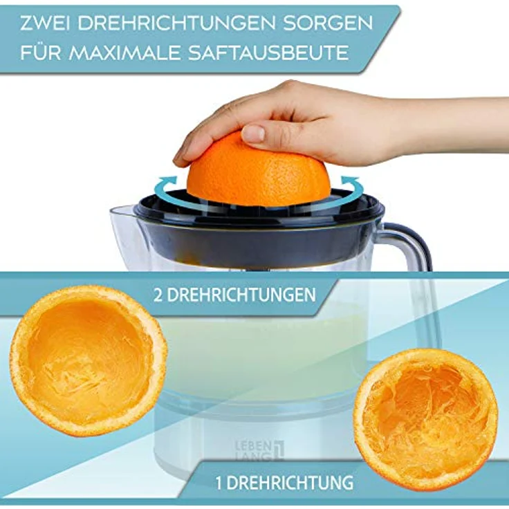LEBENLANG Zitronenpresse elektrisch hohe Saftausbeute – Saftpresse, Orangenpresse 2 Drehrichtungen – Elektrische Fruchtpresse 2 Kegel - Orangen Edelstahl Zitruspresse – Bild 3
