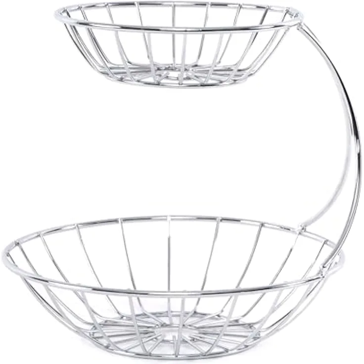DESIGN DELIGHTS OBST ETAGERE STAGE | 24 cm, Eisen, zweistöckig | Metall Obstständer, Früchteschale, Brotkorb, verchromt