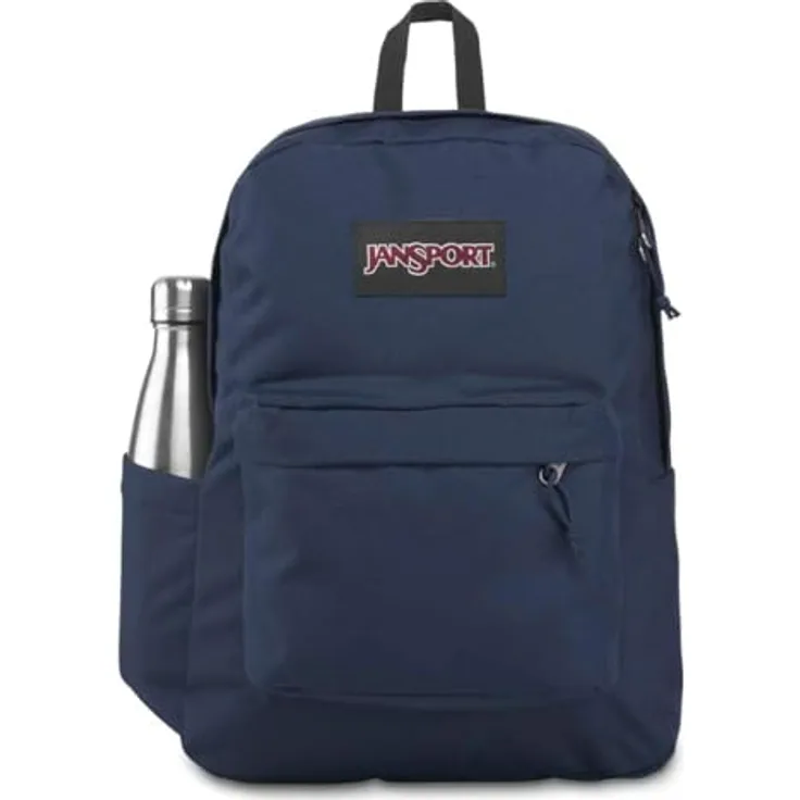 Jansport SuperBreak Plus, Freizeitrucksack mit Laptop-Innenfach und seitlicher Trinkflaschentasche, schwarz