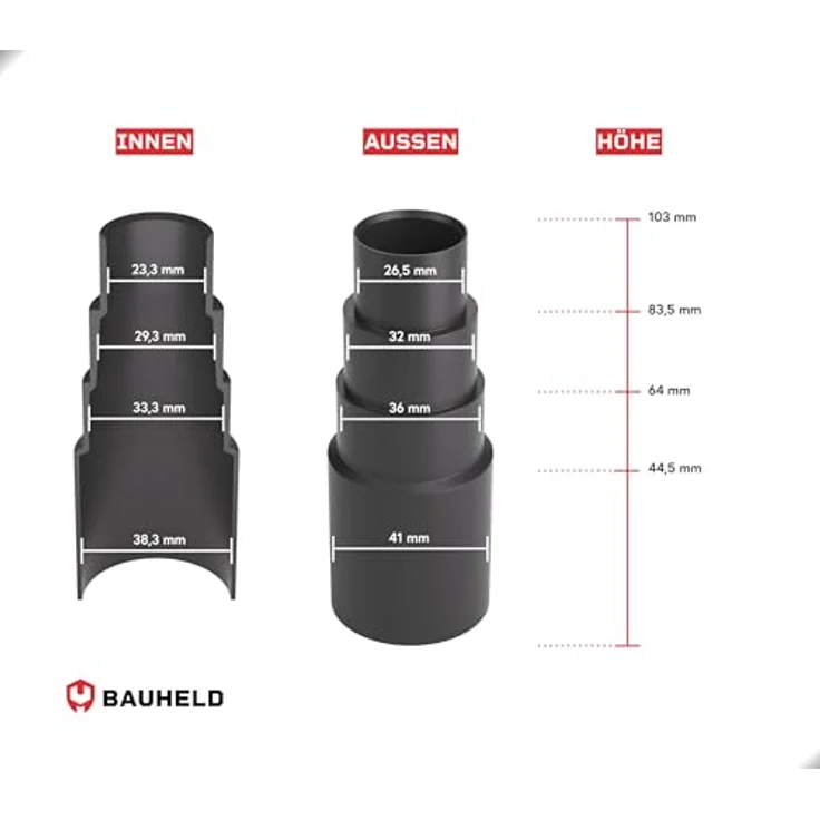 BAUHELD® Staubsauger-Schlauch Aufsatz [Made in Germany] - Adapter für Staubsauger-Düse aus stabilem PVC-Gummi - Passend für Makita Bosch Kärcher Einhell Festool Eibenstock - Schwarz – Bild 2