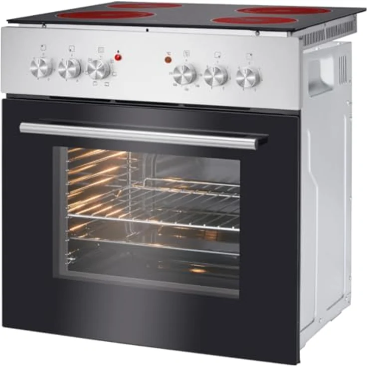 Bomann EHBC 7935 IX, Einbaubackofen mit Ceranfeld, 61L, 50°C-250°C, Grill & Ober-/Unterhitze, 4 Kochfelder, 60cm, 3-fach verglaste Glastür, Inox – Bild 4