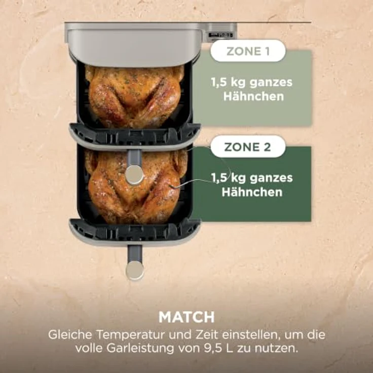 NINJA Double Stack XL-Heißluftfritteuse SL451EUSD, 9,5 L, 6 Funktionen, Steingold, mit Smart Cook System und 2 unabhängigen Schubladen – Bild 9