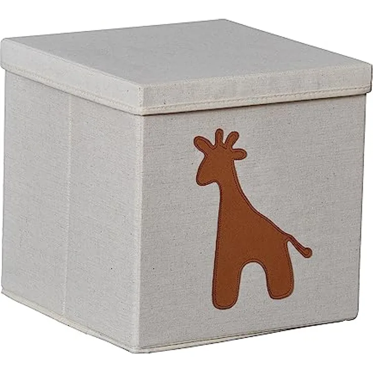Love It Store It – Aufbewahrungsbox mit Deckel Premium – aus Stoff – faltbar – Holzverstärkung – für Kinderzimmer – kompatibel mit Würfelregal – 30 x 30 x 30 cm – Beige, Motiv Giraffe