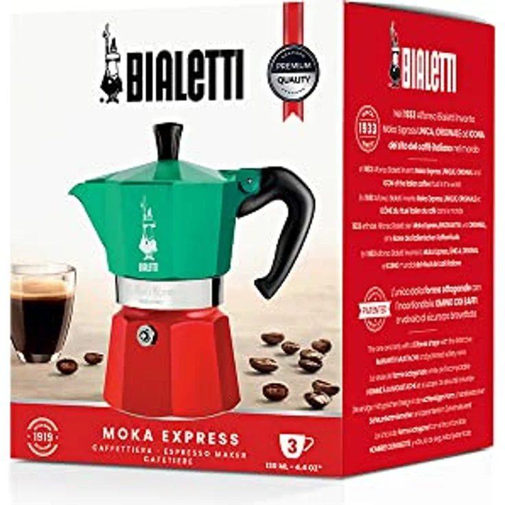 Bialetti 5322 Espressokocher ''Moka Express'' in Aluminium, Grün-Rot, 30 x 20 x 15 cm – Bild 6