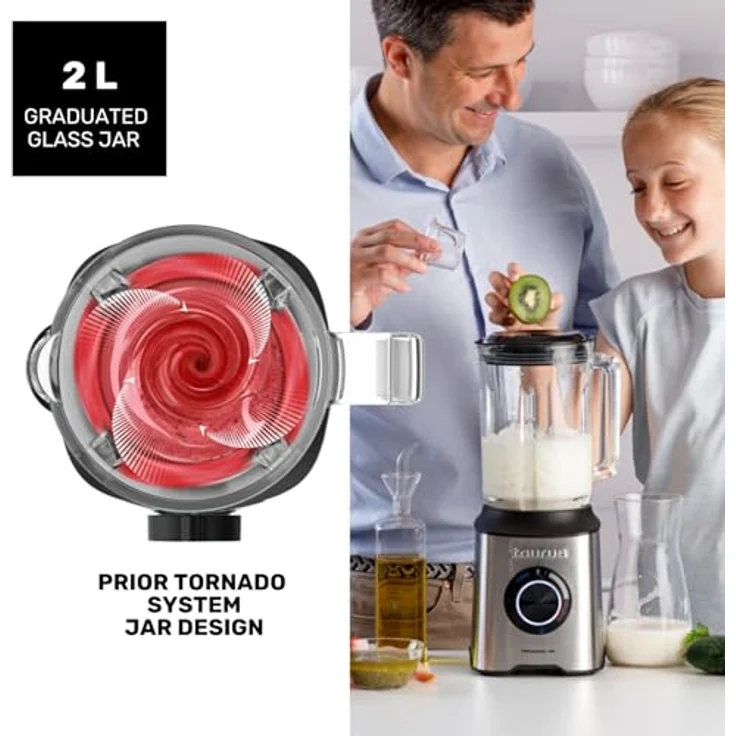Taurus PRIOR ADVANCE+ 1800 Standmixer | 1800 W | 20 Turbo-Geschwindigkeiten + 4 Funktionen | Eiszerkleinerer | Smoothie | spülmaschinenfest | 6 Klingen | Fruchtfleischfilter + Transportbecher | – Bild 3