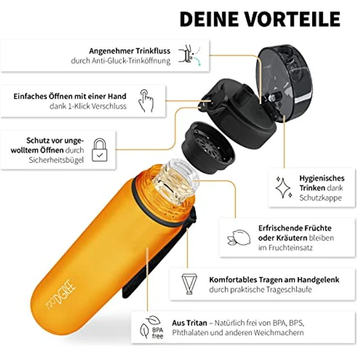 Trinkflasche Wasserflasche Fruchteinsatz 1L - BPA-Frei uberBottle 720 DGREE honey yellow – Bild 2