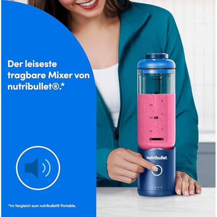 nutribullet Smoothie-Maker NB Flex Portable NBP013BL, blauer Standmixer mit 0,59 l BPA-freiem Becher und klappbarem Deckel – Bild 8