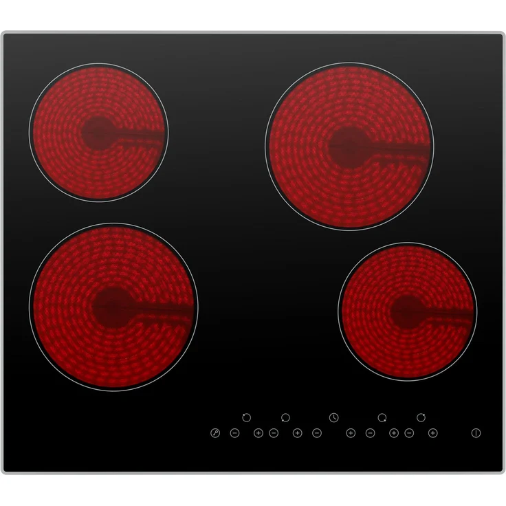 Hanseatic Elektro-Kochfeld HC46066TA, Glaskeramikkochfeld mit 4 Kochzonen, schwarz, Kindersicherung, Timer-Funktion, 6,6 kW