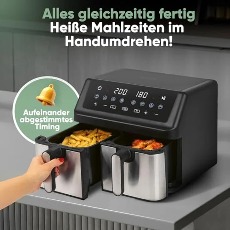 ProfiCook® Heißluftfritteuse PC FR 1296 H, 9 Liter mit Doppelkammer-Technologie, fettfreies Frittieren und Antihaft-Behälter – Bild 3