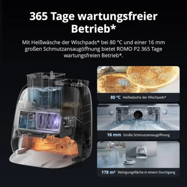 DJI ROMO P2, KI-gestützter Saug- und Wischroboter mit 36.000 Pa Saugleistung und Selbstreinigungstechnologie, schwarz – Bild 5