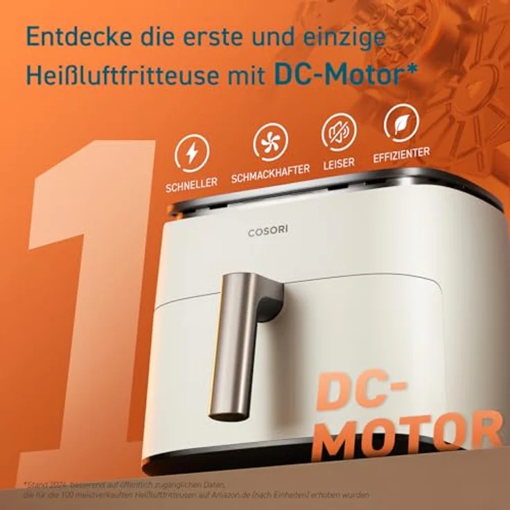 Cosori Turboblaze Heißluftfritteuse Airfryer 6L Weiß, DC Motor, 5 Geschwindigkeitsstufen, 87 Rezepte, 64% energiesparend – Bild 2