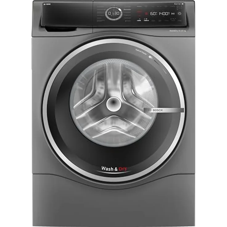 Bosch WNC254AS0, Serie 8, Smarter Waschtrockner, 10.5 kg Waschen & 6 kg Trocknen, 1400 UpM, i-Dos intelligente Waschmittel-Dosierung, entfernt 16 Fleckenarten, IronAssist mit Dampffunktion, AutoDry