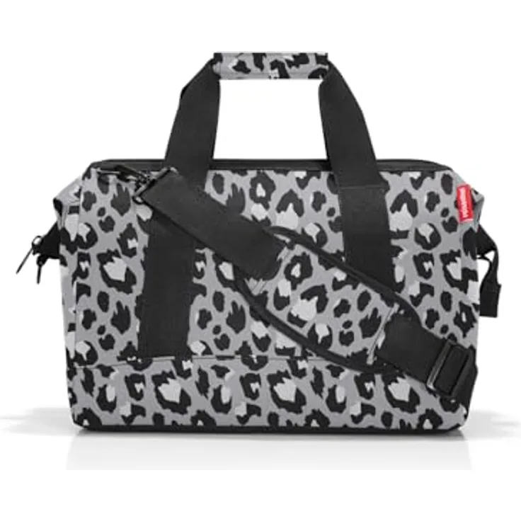 reisenthel Allrounder M Leo Nero, Handtasche mit Leopardenmuster, Schwarz, wasserabweisend, geräumig mit sechs Steckfächern, gepolsterte Tragegriffe und Schultergurt