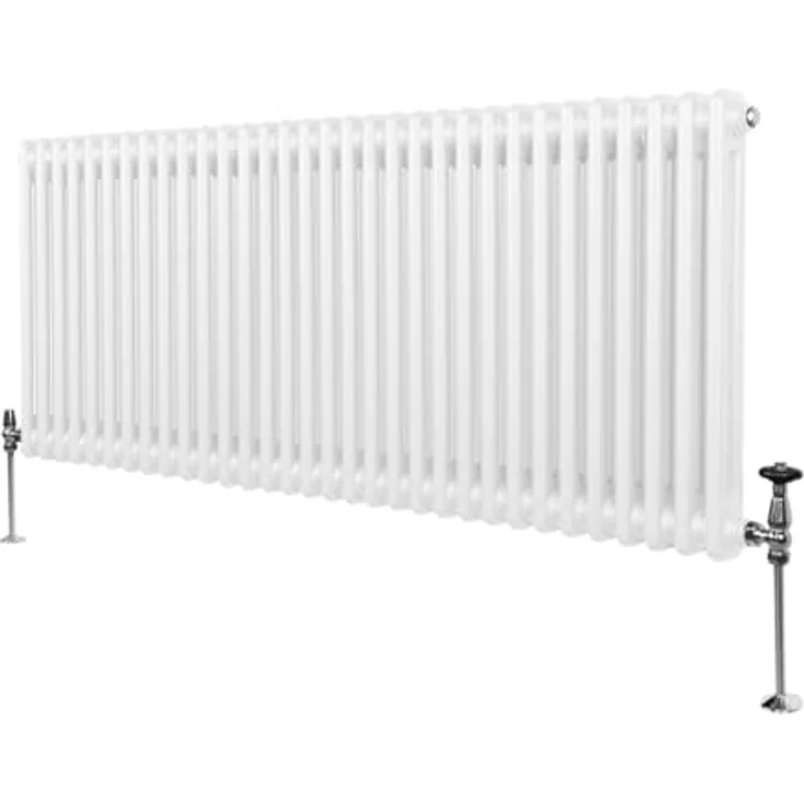 Monster Shop Traditioneller 2-Spalten-Heizkörper 600 x 1462mm, Horizontaler Wandheizkörper aus glänzendem Weiß Kohlenstoffstahl, hohe Wärmeleistung 6220 BTU, inkl. Reinigungsbürste und Befestigungsset – Bild 1