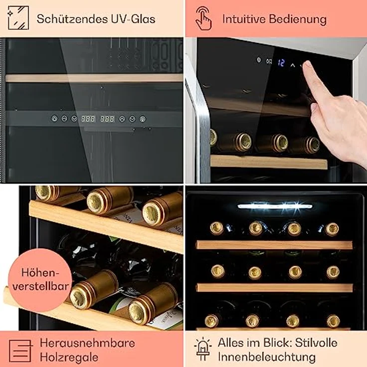 Klarstein Vinamour 16 Uno Weinkühlschrank, freistehend, silber, 16 Flaschen, Energieklasse G – Bild 6