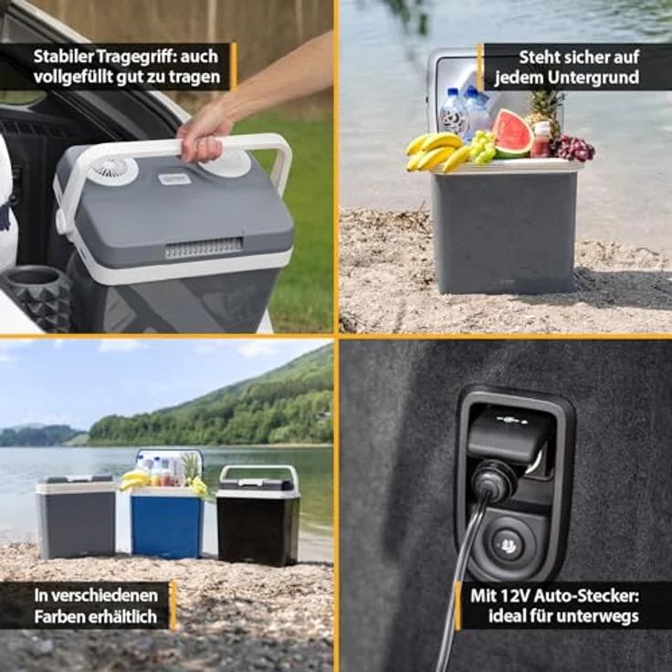 TZS First Austria Kühlbox 32L, elektrisch mit 12V & 230V, thermoelektrische Cool Box zum Kühlen & Warmhalten, transportabel mit Griff, Grau – Bild 4
