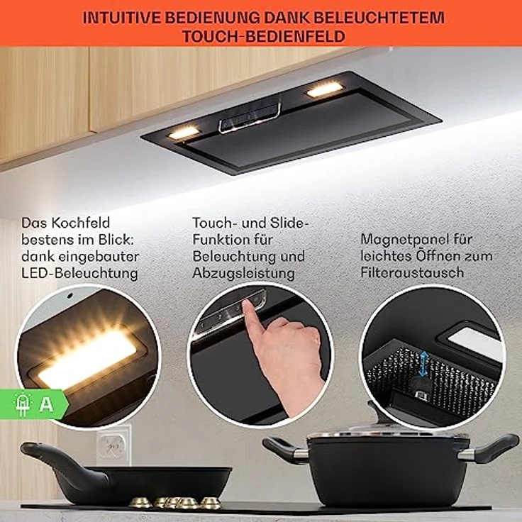Klarstein Dunstabzugshaube 52cm, Abluft-Dunstabzugshaube mit Spülmaschinenfestem Aluminium Filter, Leise Abzugshaube für Abluft, 396 m³/h Luftstrom, Wandhauben mit LEDs, Dunstabzug zur Wandmontage – Bild 4