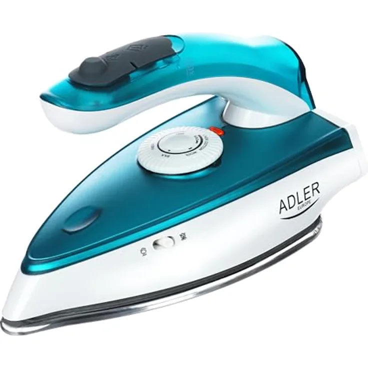 ADLER EUROPE Reisebügeleisen Mini 1700W, Kompakt mit klappbarem Griff, 70g Dampfstoss, Edelstahlsohle, 60ml Wassertank, 1,94 m Kabel