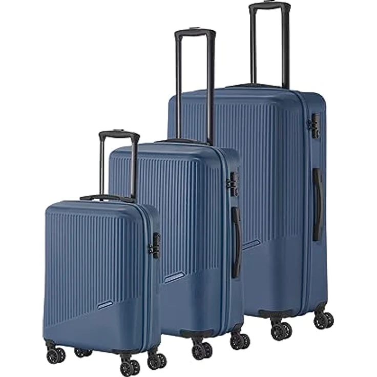 Travelite 4-Rad Koffer Set 3 teilig Größen L/M/S BALI: ABS Hartschalen Trolleys mit TSA Kombinationsschloss, Blau – Bild 1