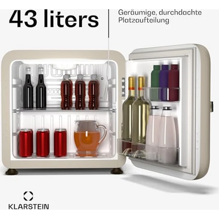 Klarstein Audrey Evo Mini Kühlschrank, 43 Liter, Retro-Design, leise mit 40 dB, kompakt, reversible Tür, für Hotel und Büro – Bild 2