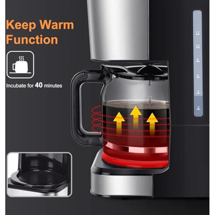 Taylor Swoden Darcy, 950W Filterkaffeemaschine mit Timer, 1.5L für 12 Tassen, Abschaltautomatik, Tropf-Stopp, wiederverwendbarem Filter, BPA-frei, Schwarz – Bild 4