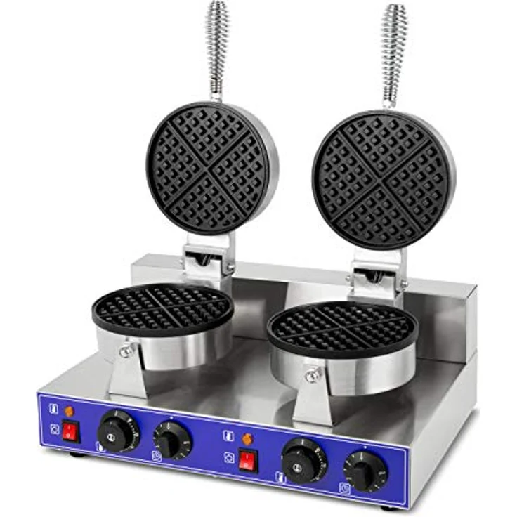 vertes Belgische Waffel Maker, Doppelt Elektrisch 2000W aus Edelstahl, 2x Timer 5min, 2x stufenlos regulierbare Temperatur 50-300 °C, Antihaftbeschichtung, 4 rutschfeste Gummifüße – Bild 3