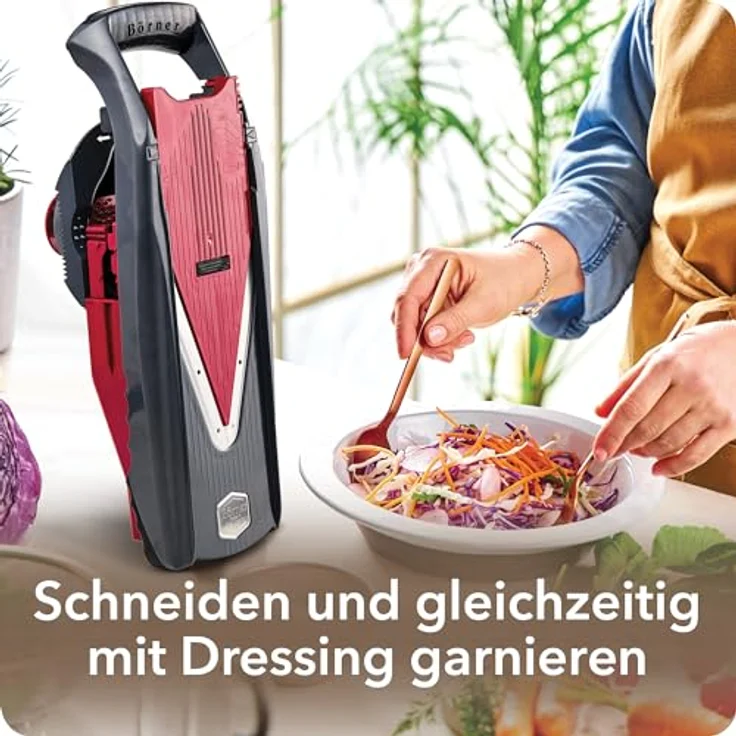 Börner Vital Mandoline Gemüsehobel Basis Set (4-tlg.) • Gemüseschneider (V-Hobel) für Obst & Gemüse + Zubehör • 4 Schnittarten • Küchenhobel – Bild 3