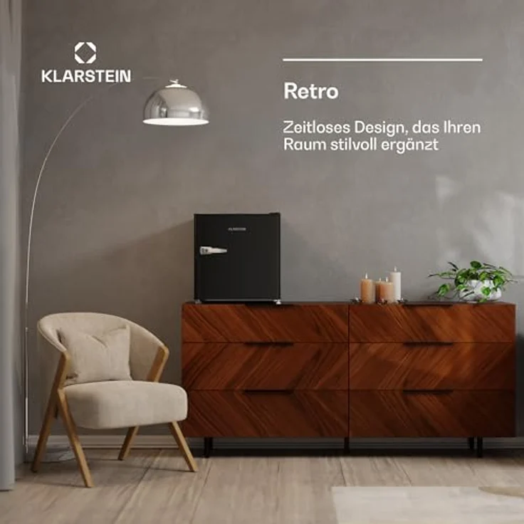 Klarstein Irene 46L Retro Mini-Kühlschrank, Leise 37 dB, Verstellbarer Thermostat, Energieeffizient, Schwarz – Bild 3